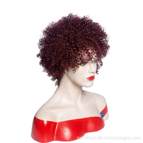 AISHILI Wholesale Synthetic Short burgundy Afro Fluffy Kinky Curly Hair Wigs For Women